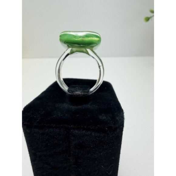 Murano Glass Ring Green Gold Flecks Rectangular Statement Ring Size 8 Pretty - Picture 9 of 10